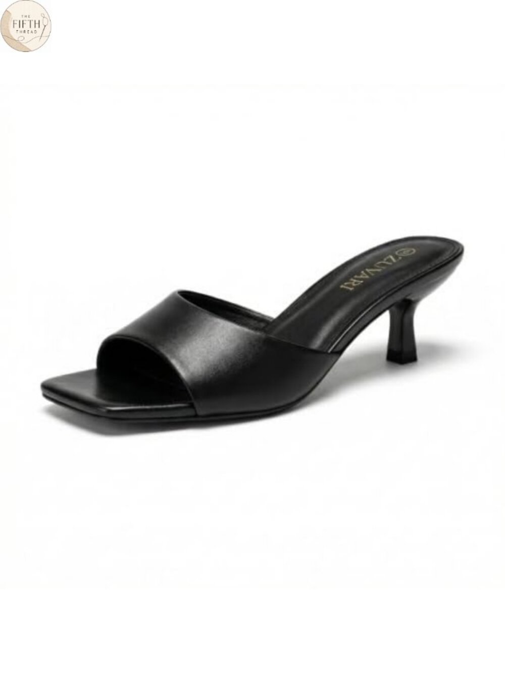 Kitten Heel Sandals Square Open Toe 2 Inch Low Heel Mules Slip-On Dressy Slides